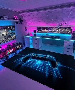 Personalized Game Room Area Rugs for Boys - Gaming Decor for Bedroom or Playroom - 3D Controller Design