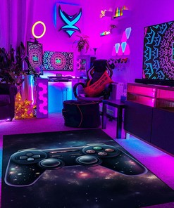 Personalized Game Room Area Rugs for Boys with Full Size Game Controller Pattern