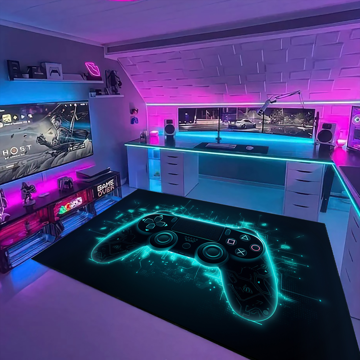 Personalized Game Room Carpet for Gaming Room Decor - Shufflezone Gamer Area Rug T47