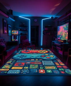Personalized Game Room Controller Rug for Teen Boys - Premium Gaming Area Rugs in Full Size
