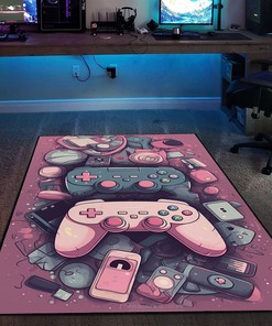 Personalized Game Room Rug with Shufflezone Game Controller Design for Boy's Bedroom