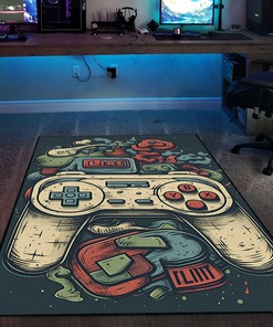 Personalized Game Room with Customizable Shufflezone Game Controller Area Rug for Teen Boys