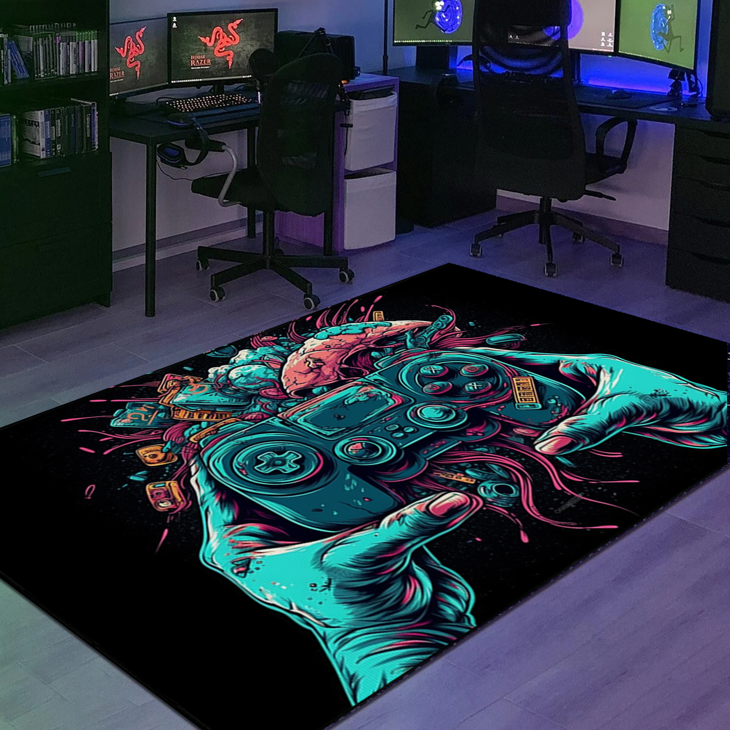 Personalized Gaming Room Area Rug for Boys - Custom Gamer Rug M68