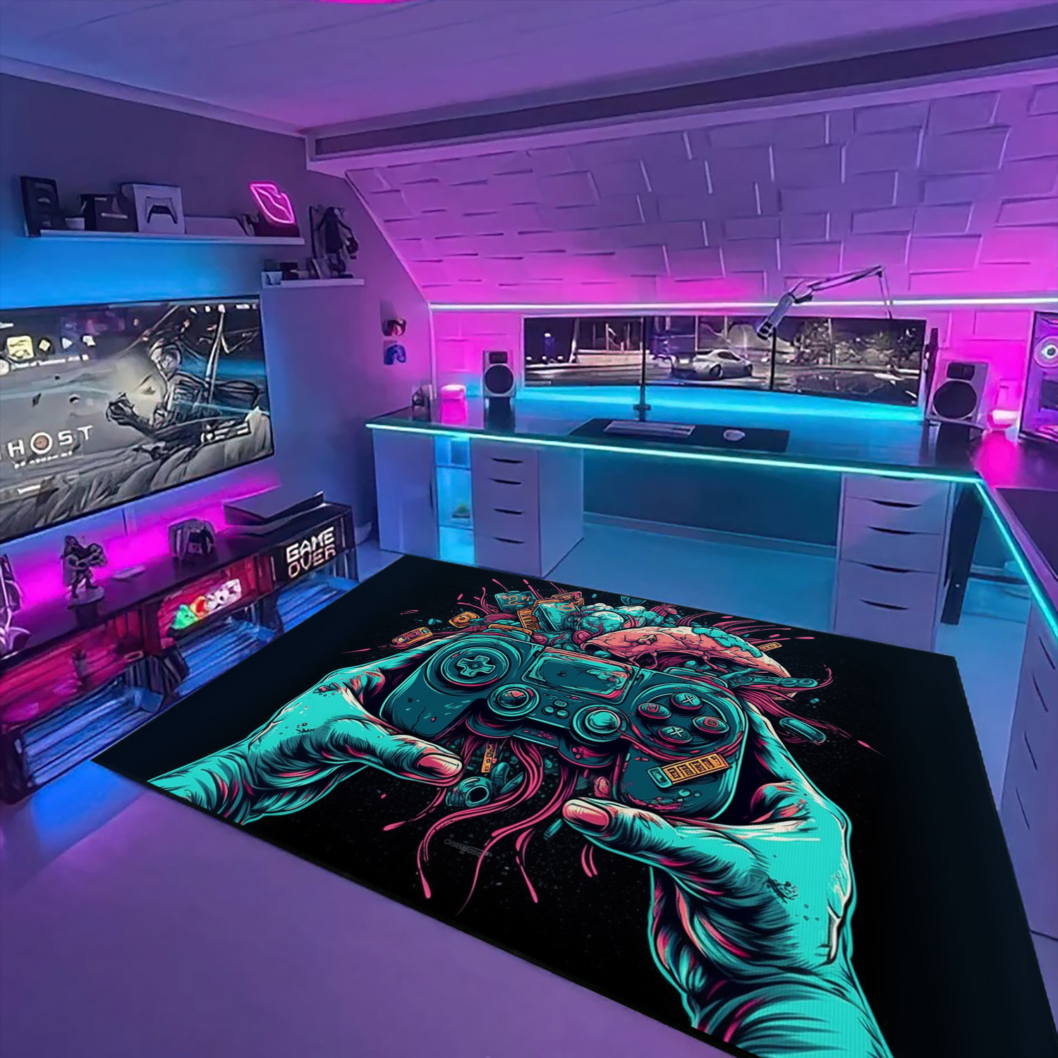 Personalized Gaming Room Area Rug for Boys - Custom Gamer Rug M68 - Image 2