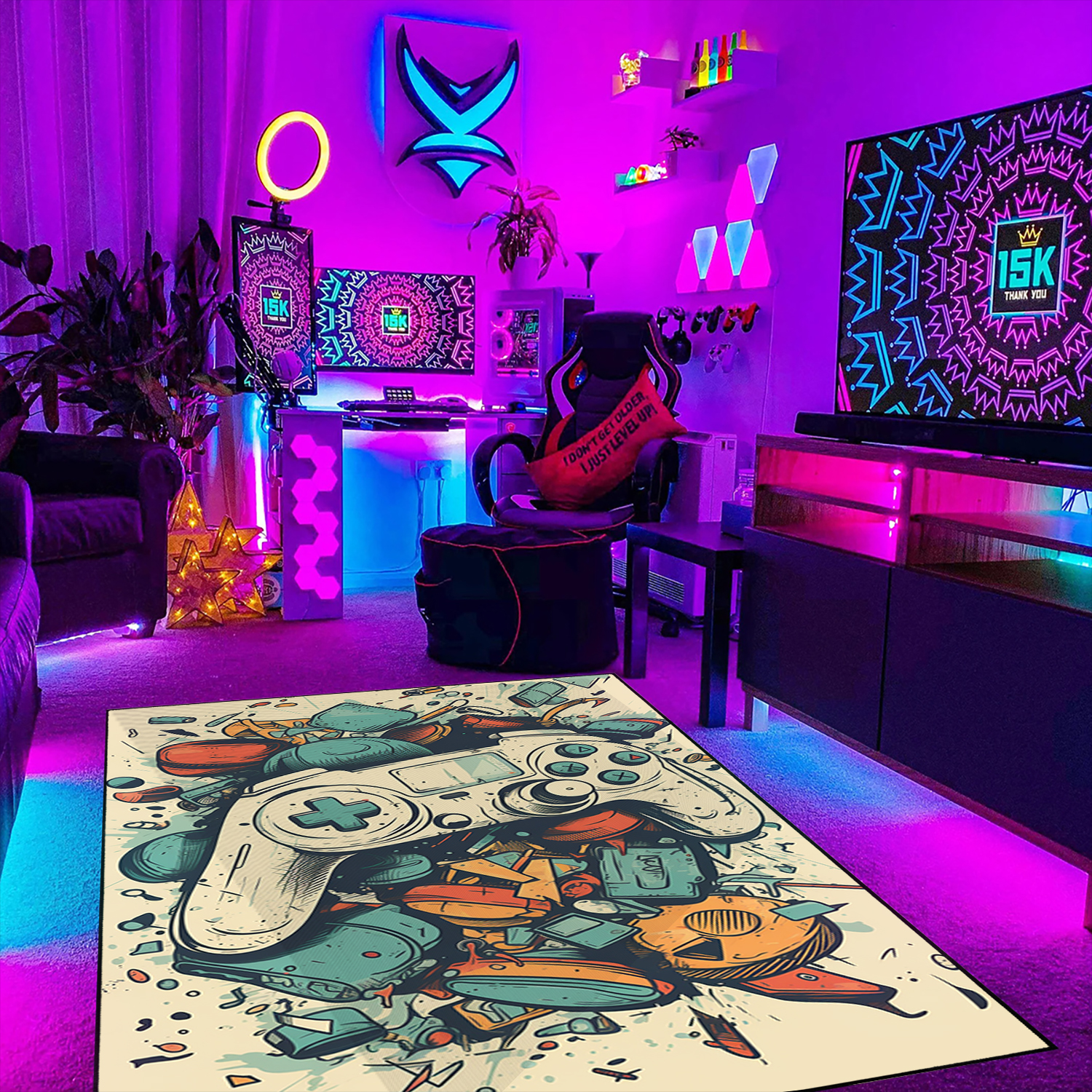 Personalized Gaming Room Carpet with Shufflezone Game Controller Design for Teen Boys, Ideal for Home Decoration - Image 3