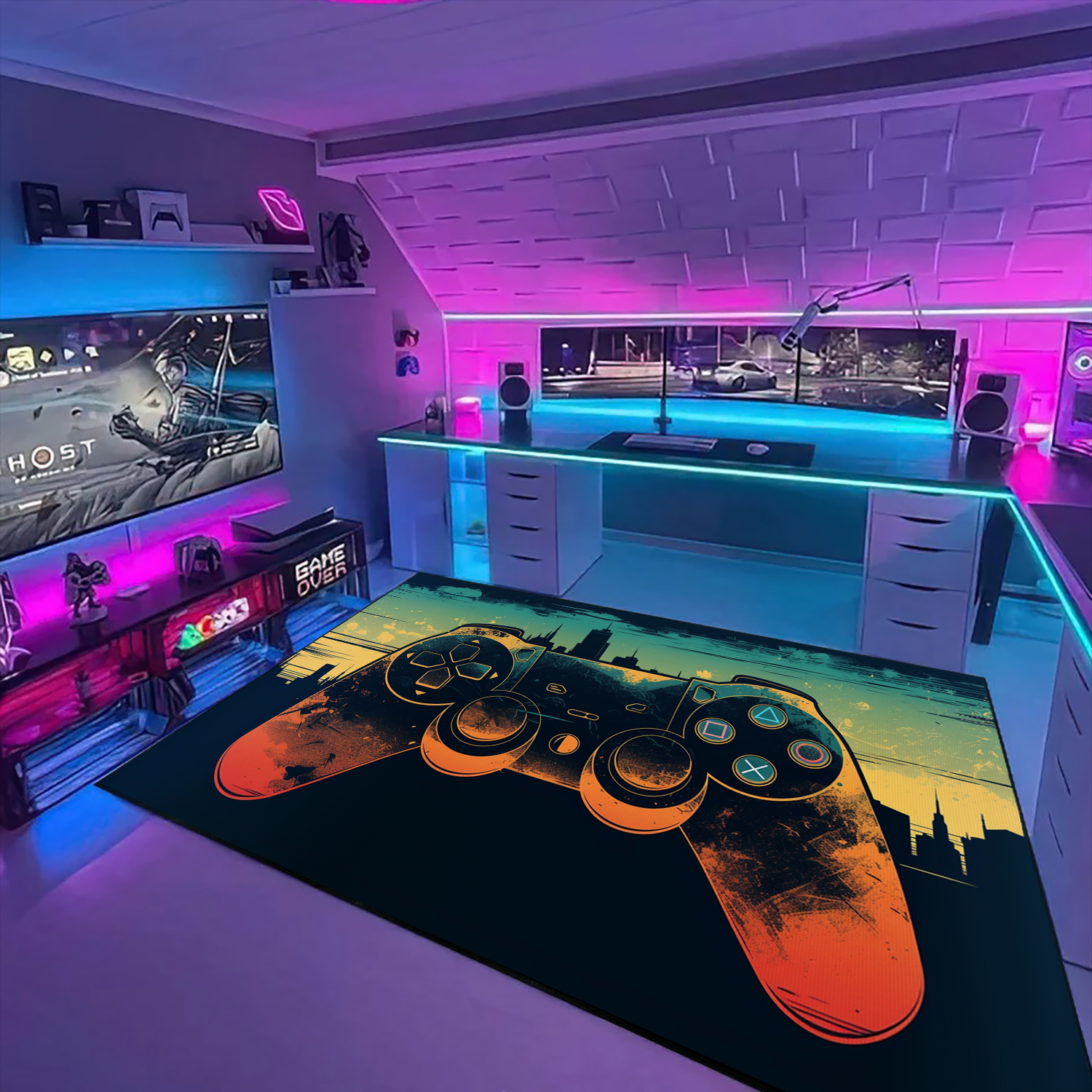 Personalized Video Game Room Carpet for Living Room Play Area Bluefink