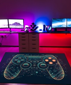 Personalized Video Game Room Rug for Boy's Bedroom with Full Size Controllers