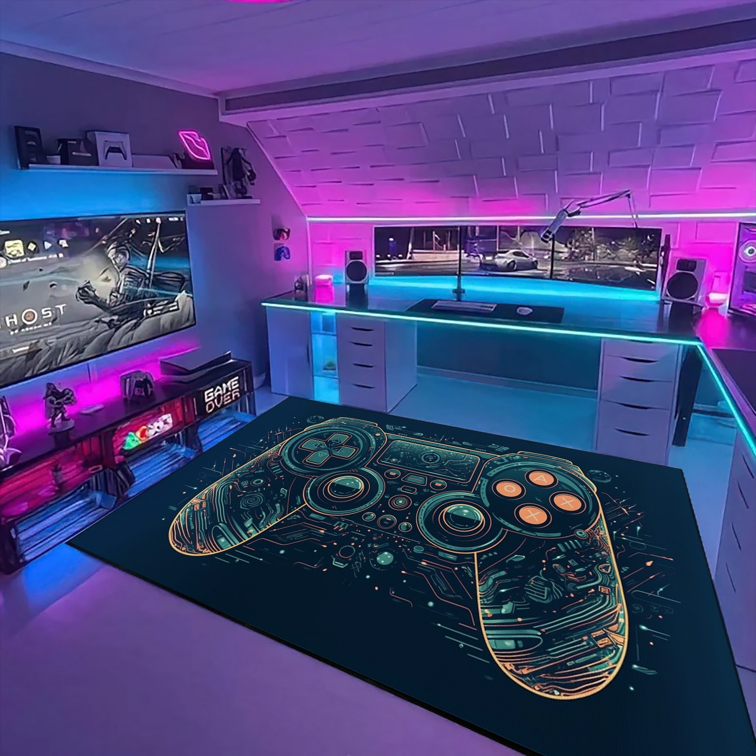 Personalized Video Game Room Rug for Boy's Bedroom with Full Size Controllers - Image 3