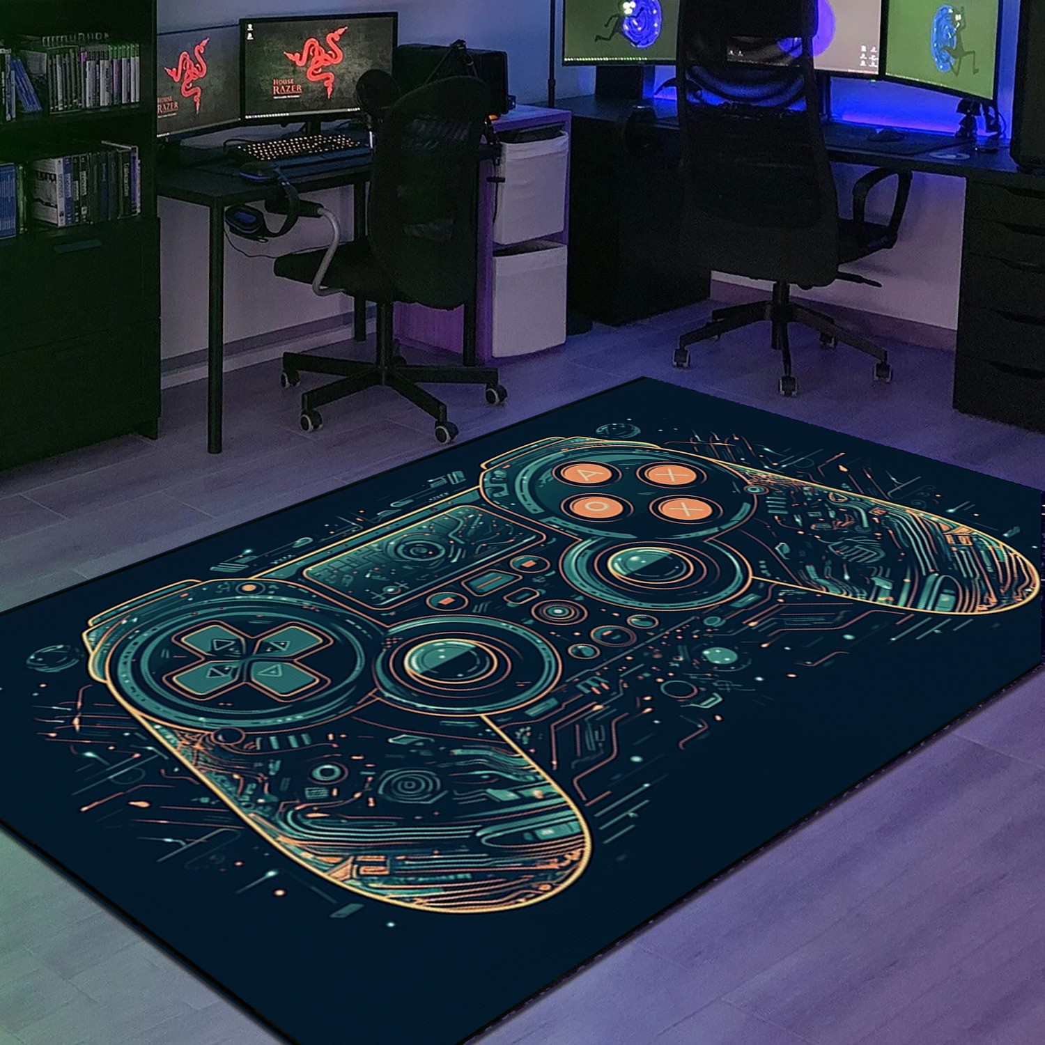 Personalized Video Game Room Rug for Boy's Bedroom with Full Size Controllers - Image 4