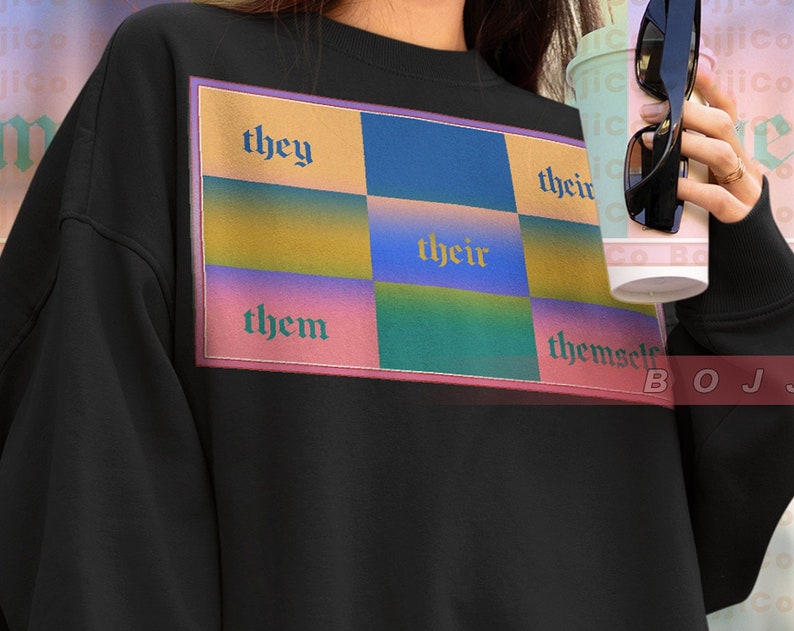 Pronouns Sweatshirt, They Them Their Theirs Gender Rights Sweater, LGBT Pride Symbol Tee - Image 2