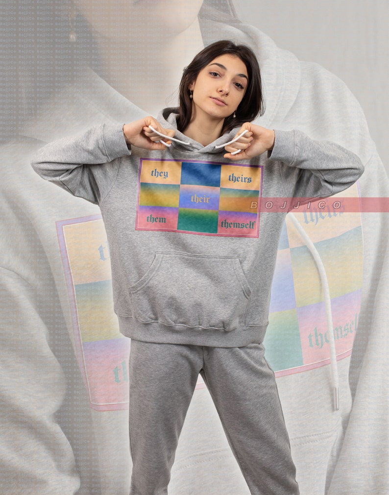 Pronouns Sweatshirt, They Them Their Theirs Gender Rights Sweater, LGBT Pride Symbol Tee - Image 4