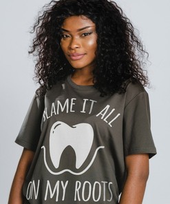 RDH Dentist Unisex Shirt - Hygienist Tee with Blame It On My Roots Print, Perfect Gift for Dental Graduation and Professionals