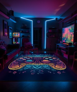 Shufflezone Gaming Rugs for Boys' Room, Game Controller Area Rug for Game Room or Bedroom, Teen Boys' Gaming Carpet