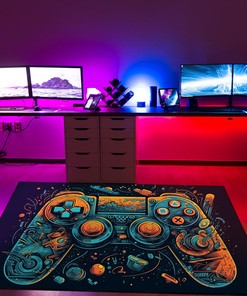Teen Boys Shufflezone Game Rug - Personalized Area Rug for Game Room or Bedroom - Gaming Carpet with Controller Design M31