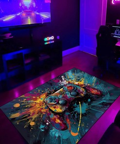 Teen Boys Shufflezone Game Rug - Personalized Area Rug for Game Room or Bedroom - Gaming Carpet with Controller Design M37