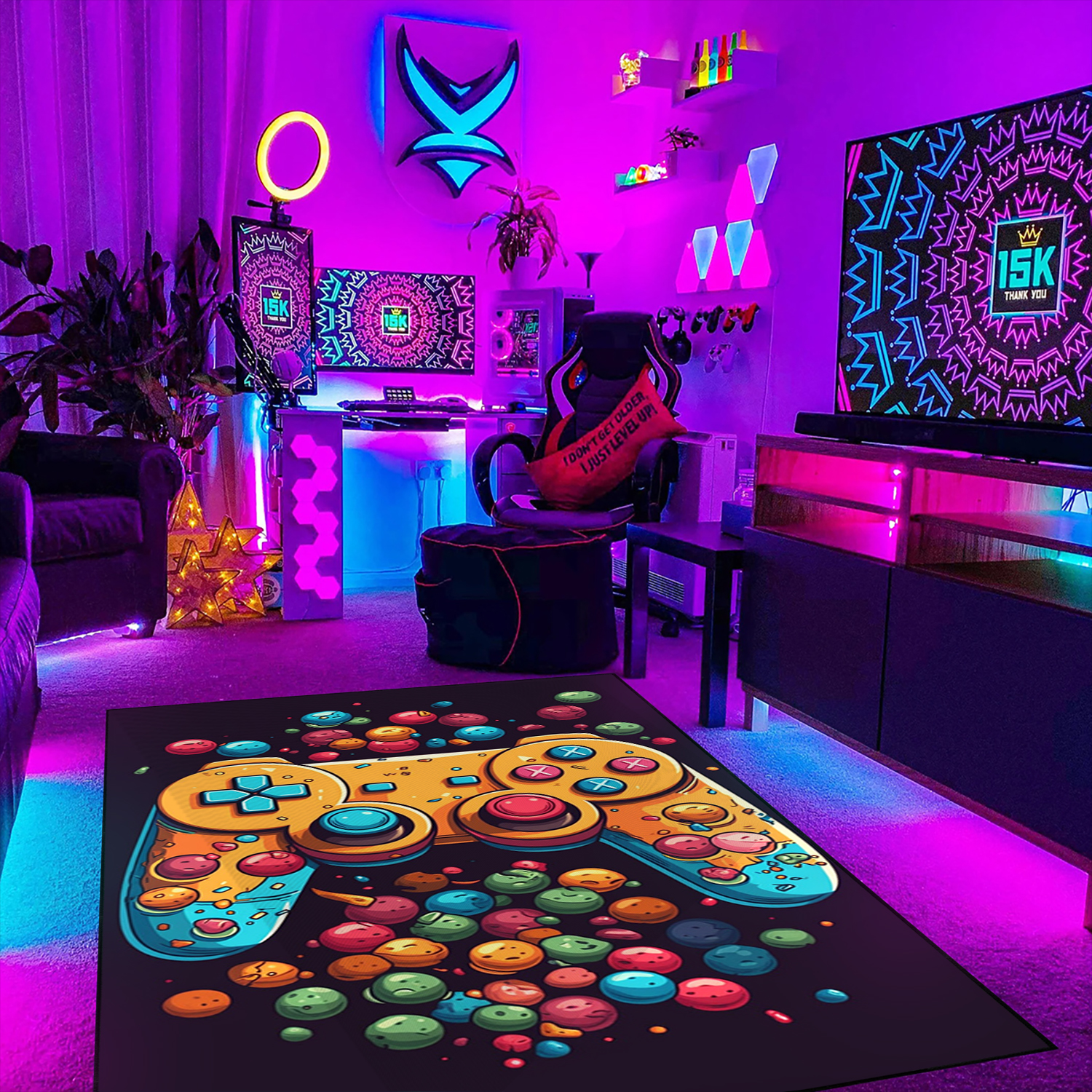 Unique Game Room with Customizable Shufflezone Game Controller Carpet for Teen Boys - Image 3