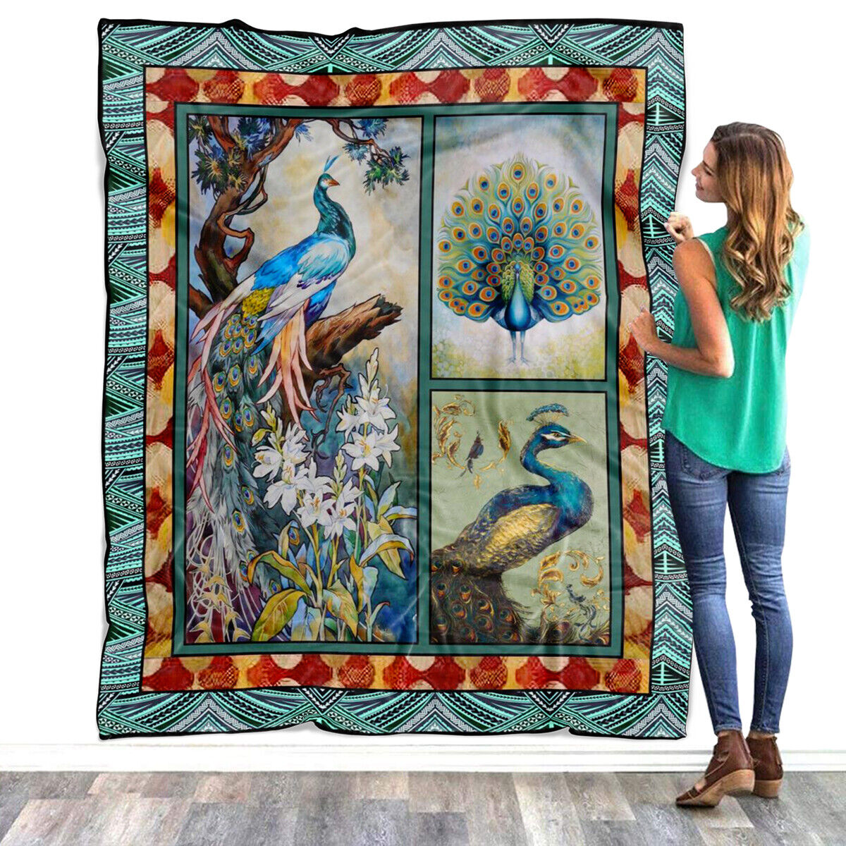 Peacock Blanket, Peacock Fleece, Sherpa Blanket - Image 3