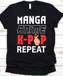 Addictive Anime and K-Pop Repeat T-Shirt for Fans of Korean Pop and Japanese Animation, Perfect Gift for Fans of Both Worlds