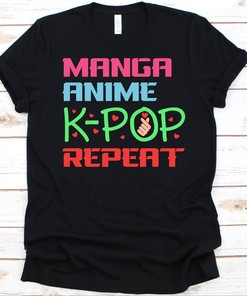 Addictive K-Pop and Manga Repeat T-Shirt for Fans of Korean Pop and Japanese Animation, Ideal Unique Gift for Both Worlds
