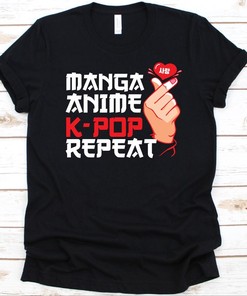 Addictive K-Pop and Manga Repeat T-Shirt for Fans of Korean Pop and Manga Lovers, Unique Gift for Fans of Both Worlds