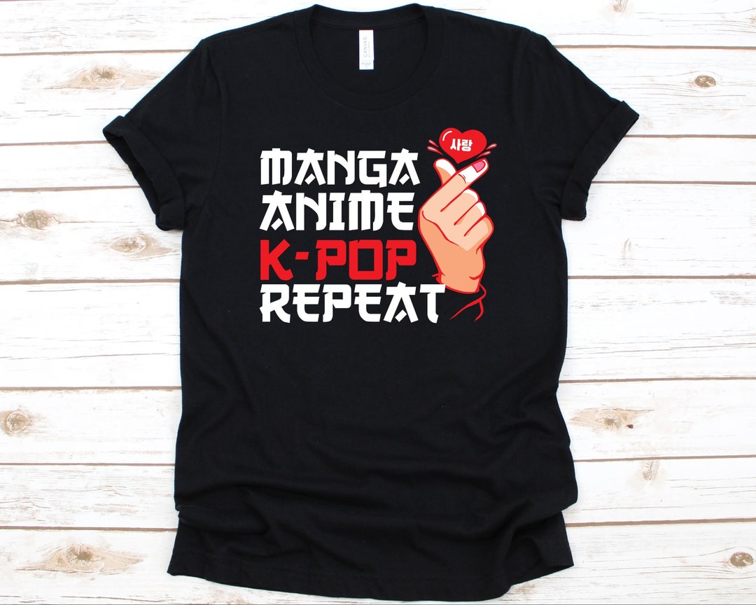 Addictive K-Pop and Manga Repeat T-Shirt for Fans of Korean Pop and Manga Lovers, Unique Gift for Fans of Both Worlds