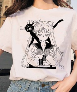 Aesthetic Sailor Moon and Luna Tee - Harajuku Clothing Perfect for Anime Fans