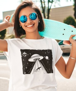 Alien Shirt with UFO Abduction Aesthetic T-Shirt and I Believe Tee for Fans +1