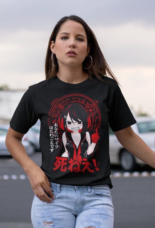 Angry Waifu Middle Finger Shirt - Smug Weeb Apparel with Kawaii Metal Design