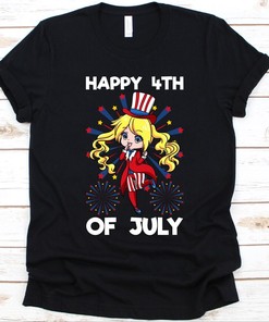 Anime 4th of July Tee - Adorable Shirt for Japanimation and USA Independence Day Celebrators, Manga and Japanimation Design Included