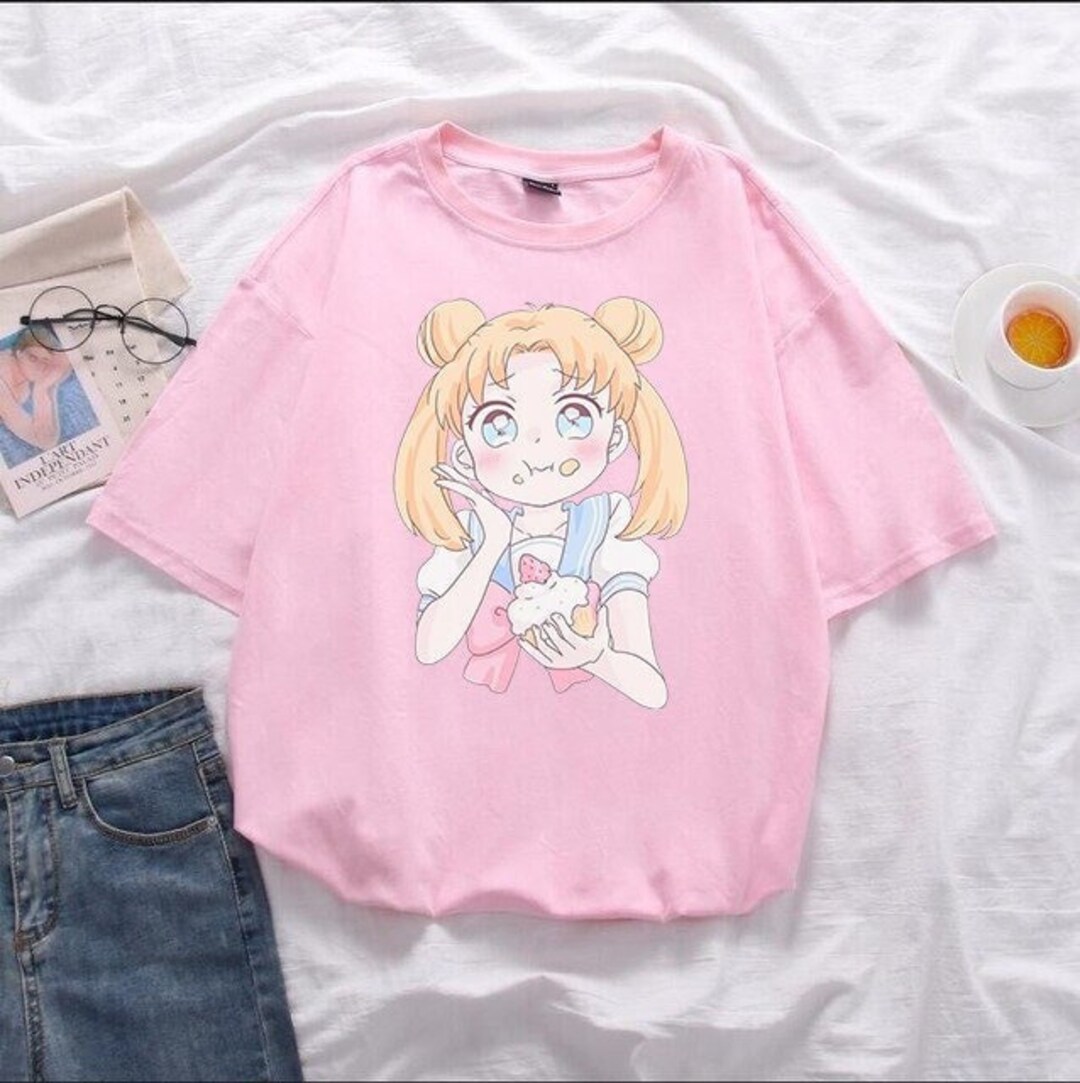 Anime Clothing for Fans of Sailor Moon - Kawaii Sailor Moon Eating Cake Shirt