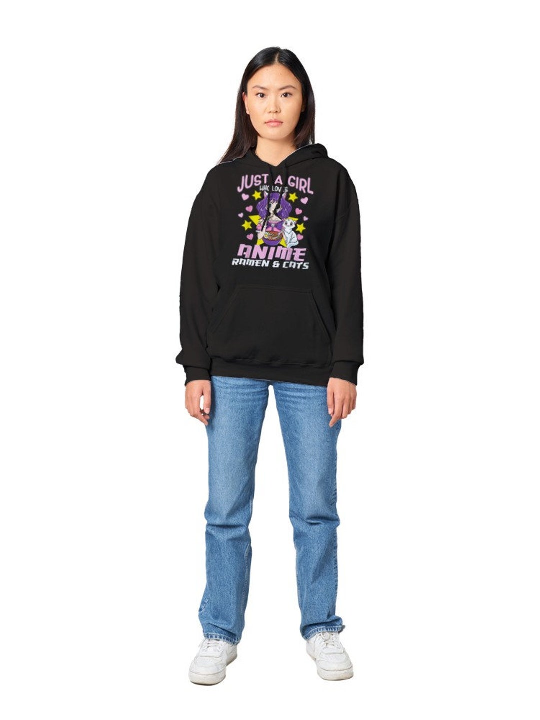 Anime and Cats Sweatshirt - Ramen Lover Hoodie for Girls, Just A Girl Who Loves Anime Gift for Lovers of Anime