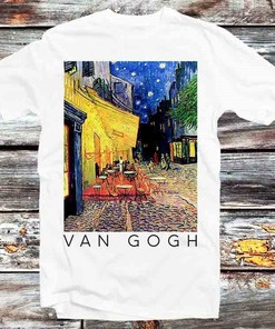 Art Lover's Vintage Retro Van Gogh T-Shirt - Cafe Terrace at Night Anime Top Tee
