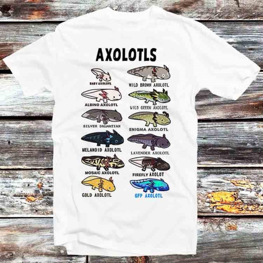 Axolotl Types Names T-Shirt - A Cool and Funky Cartoon Anime Tee for Anyone Who Loves Axolotls