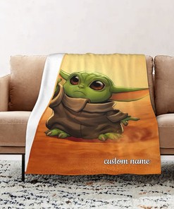 Baby Yoda Quilt Blanket Set with Custom Name - Great Gifts for Family & Home Decoration