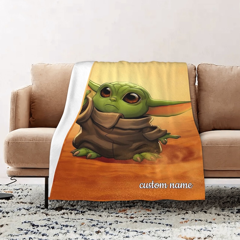 Baby Yoda Quilt Blanket Set with Custom Name - Great Gifts for Family & Home Decoration - Image 2