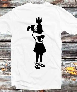 Banksy Girl Hugging Bomb Tee for Art Lovers and Fans - Wearable Art
