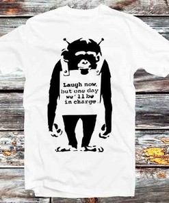 Banksy Monkey Laugh Now Tee - Stylish Anime/Cartoon Fan Gift with Quote