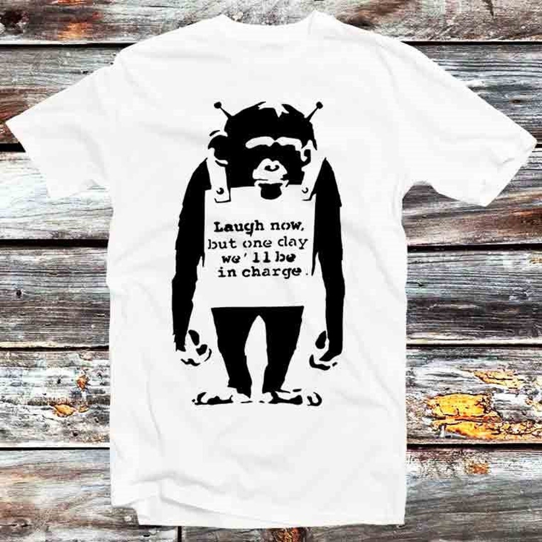 Banksy Monkey Laugh Now Tee - Stylish Anime/Cartoon Fan Gift with Quote