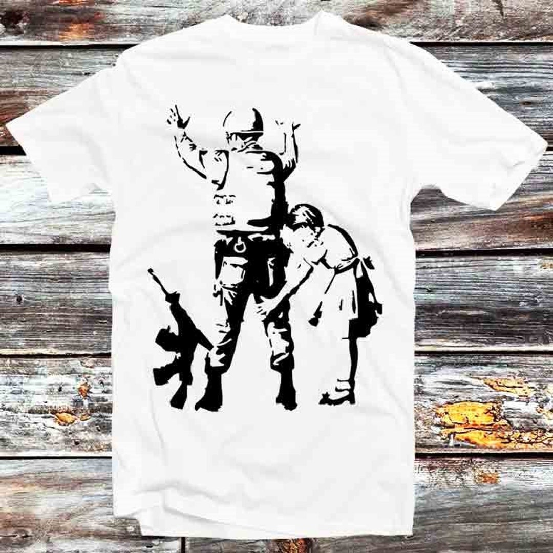 Banksy The Gir Searching A Soldier T-Shirt, Vintage Style Anime Lovers Gift - Unisex Cartoon Tee