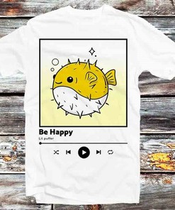 Be Happy Puffer Fish Unisex Hoodie - Vintage Retro Cool Gift for Fans