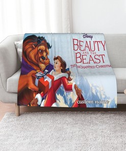 Beauty and the Beast The Enchanted Christmas Quilt Blanket Set with Custom Name - Ideal for Home Decoration & Sofa