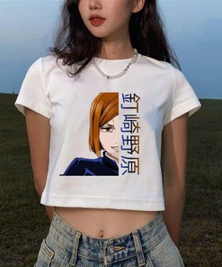 Best Gift for Anime Lovers: White Japanese Style Crop Top, Harajuku Anime Graphic Tee