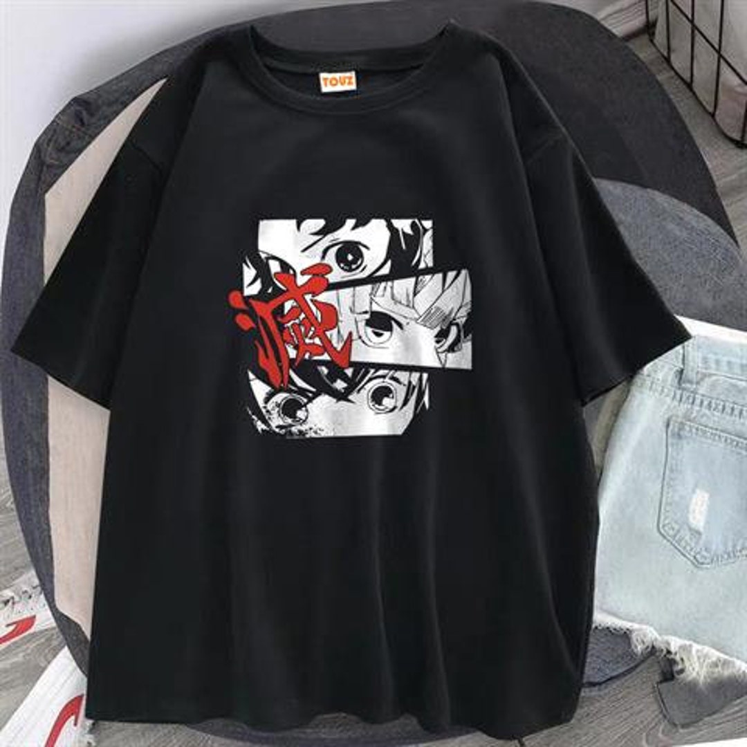 Black Anime Shirt, Unisex Cotton Tee with Japanese Manga Design - Cool Anime Shirt with Graphic Tees, Perfect for Anime Fans