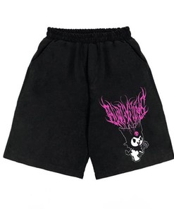 Black Anime Shorts - Cute Cotton Printed Shorts, Harajuku Clothing, Perfect Anime Lover Gift