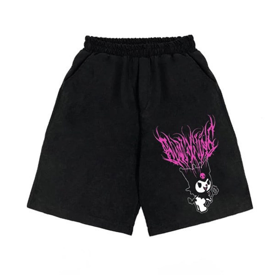 Black Anime Shorts - Cute Cotton Printed Shorts, Harajuku Clothing, Perfect Anime Lover Gift