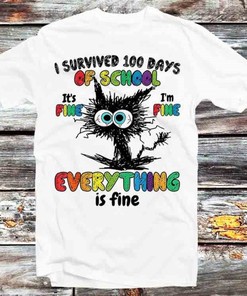 Black Cat 100 Days of School Vintage Style T-Shirt - Cool Gift for Anime Fans