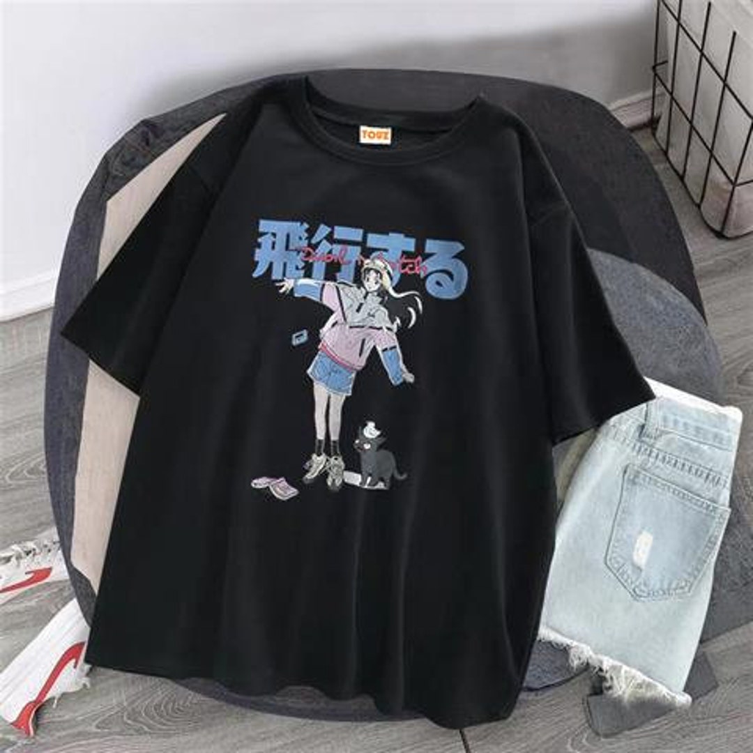 Black Graphic Manga Shirt, Harajuku Clothing with Anime Design - Graphic Japanese Anime Tee, Perfect Anime Lover Gift