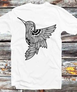 Black Hummingbird Mandala Vintage Style T-Shirt - Anime & Cartoon Gift for Nature and Art Lovers