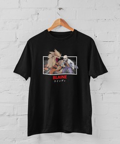 Blaine Gym Leader Vintage Style Graphic Tee - Retro Anime Shirt for Fans