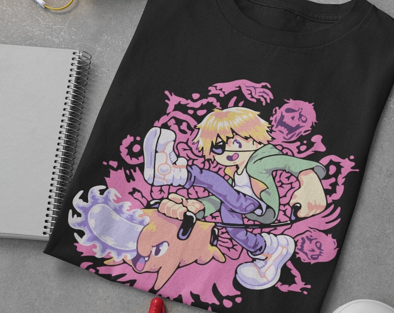 Boy and His Chainsaw Dog Unisex Tee - Vintage Anime Power Shirt - Image 2